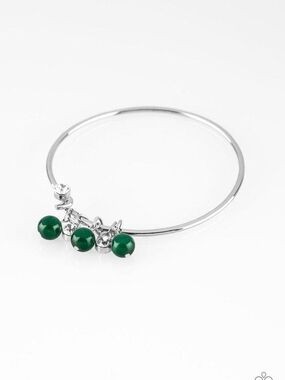 paparazzi Silver Bangle with Green Bead Charms